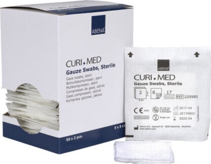 Curi Med Επιθέματα Γάζας Απλά, Αποστειρωμένα 8ply, 10x10cm (50Χ2τεμ) 100τμχ