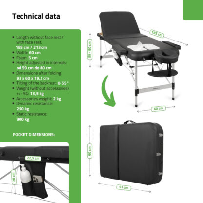 Habys Adele Comfy Κρεβάτι Φυσιοθεραπείας Φορητό Μαύρο από Αλουμίνιο 185×60εκ. ΦΥΣΙΟΘΕΡΑΠΕΙΑ