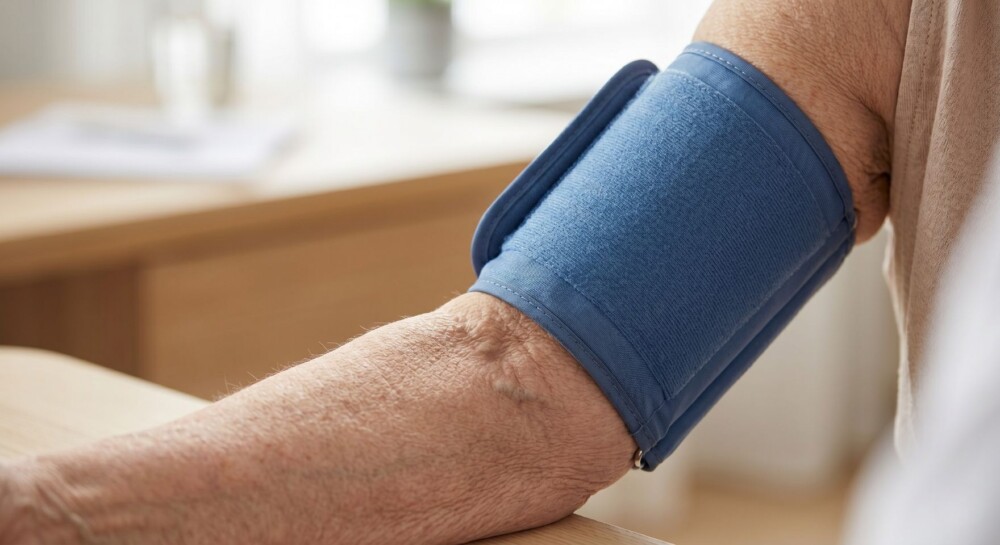 Σωστή τοποθέτηση περιχειρίδας από πιεσόμετρο μπράτσου στο γυμνό χέρι, ακριβώς πάνω από τον αγκώνα.