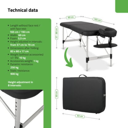 Habys Φορητό Κρεβάτι Μασάζ Nina Comfy Base K515 Μαύρο Κλίνες Θεραπειών