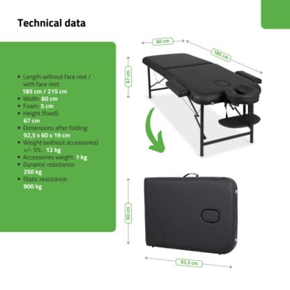 Habys Φορητό Κρεβάτι Μασάζ Rico 60 cm Comfy Base K515 Μαύρο Κλίνες Θεραπειών