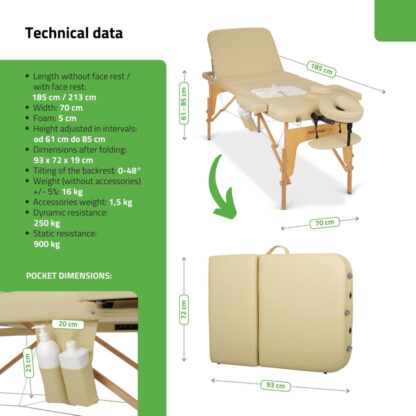 Habys Φορητό Κρεβάτι Μασάζ Bianca Comfy Base K533 Beige Κλίνες Θεραπειών